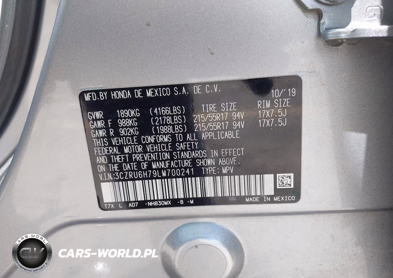 2020 Honda Hr-V Awd Ex-L VIN:3CZRU6H79LM700241 - 9