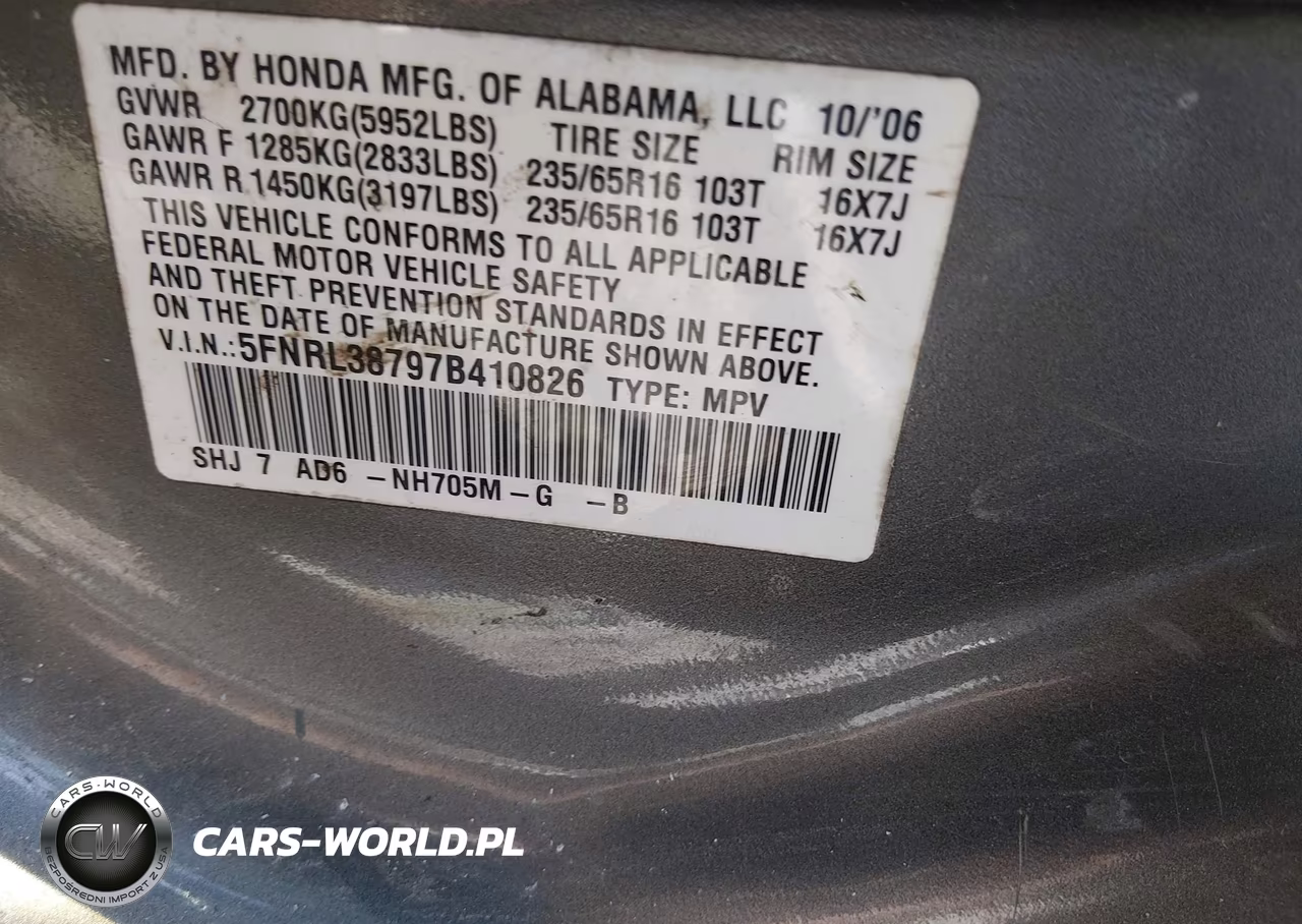 2007 Honda Odyssey Ex-L VIN:5FNRL38797B410826 - 9