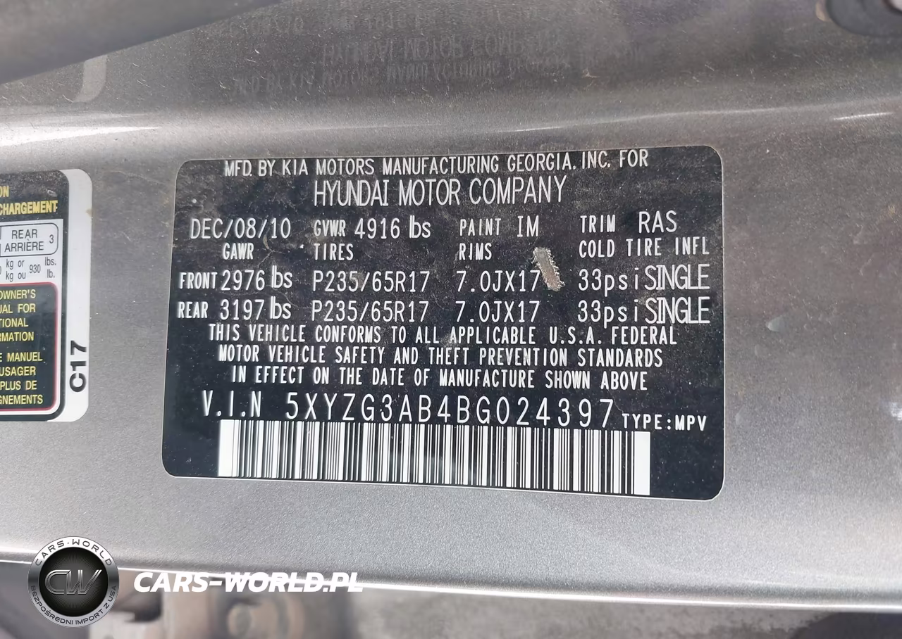 2011 Hyundai Santa Fe Gls VIN:5XYZG3AB4BG024397 - 9