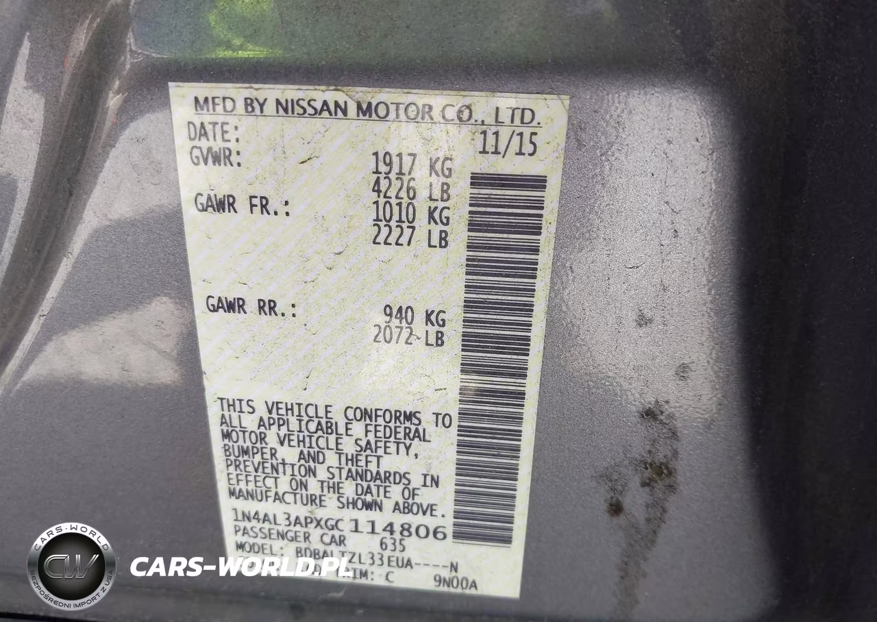 2016 Nissan Altima 2.5-2.5 S-2.5 Sl-2.5 Sr-2.5 Sv VIN:1N4AL3APXGC114806 - 9