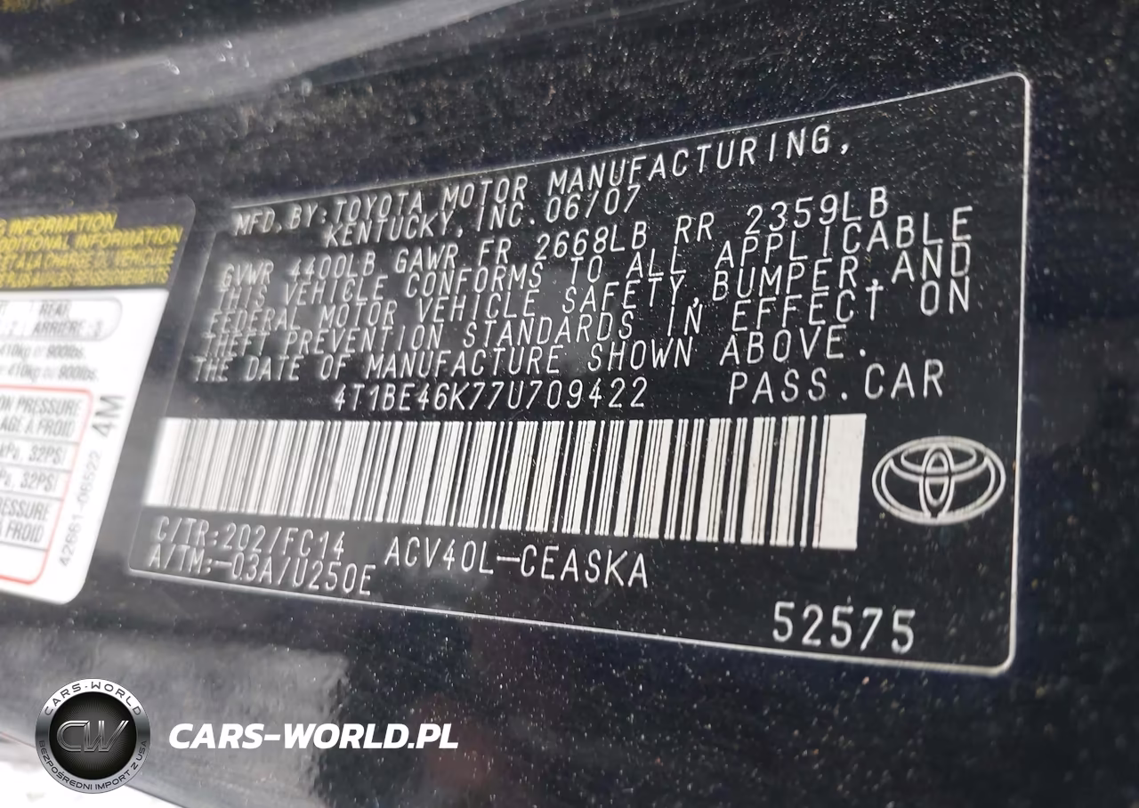 2007 Toyota Camry Se VIN:4T1BE46K77U709422 - 9
