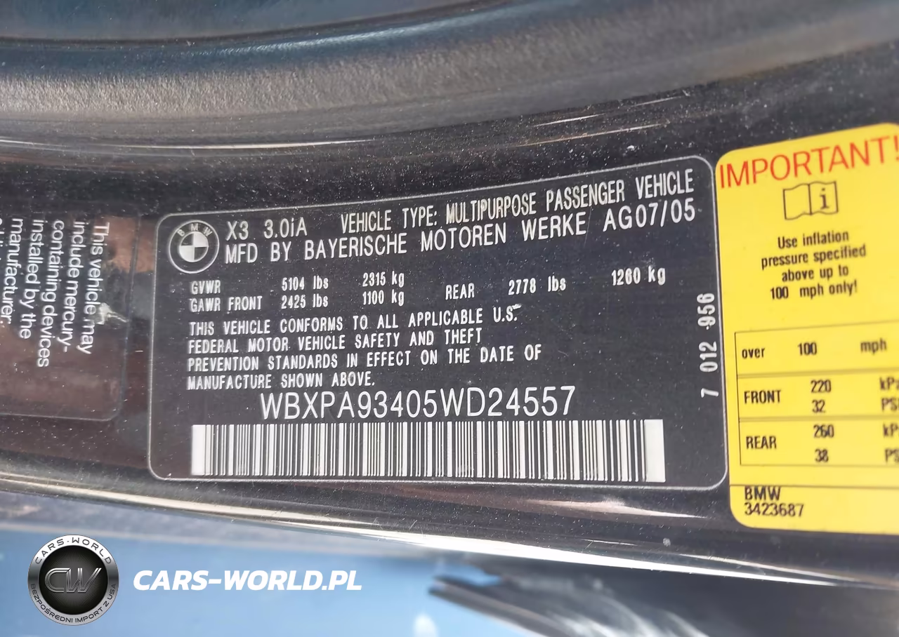 2005 BMW X3 3.0I VIN:WBXPA93405WD24557 - 9