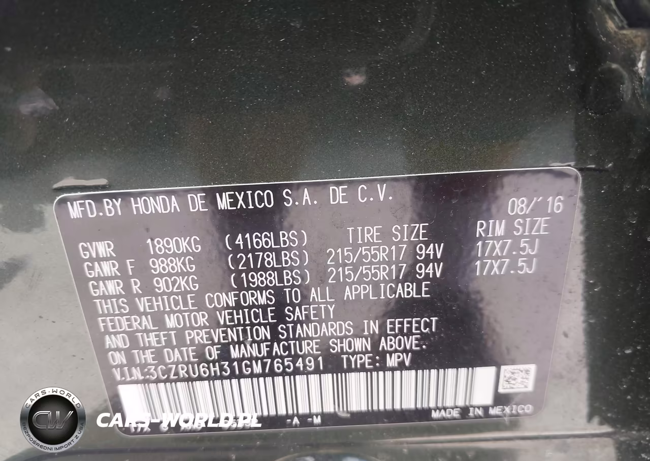 2016 Honda Hr-V Lx VIN:3CZRU6H31GM765491 - 9
