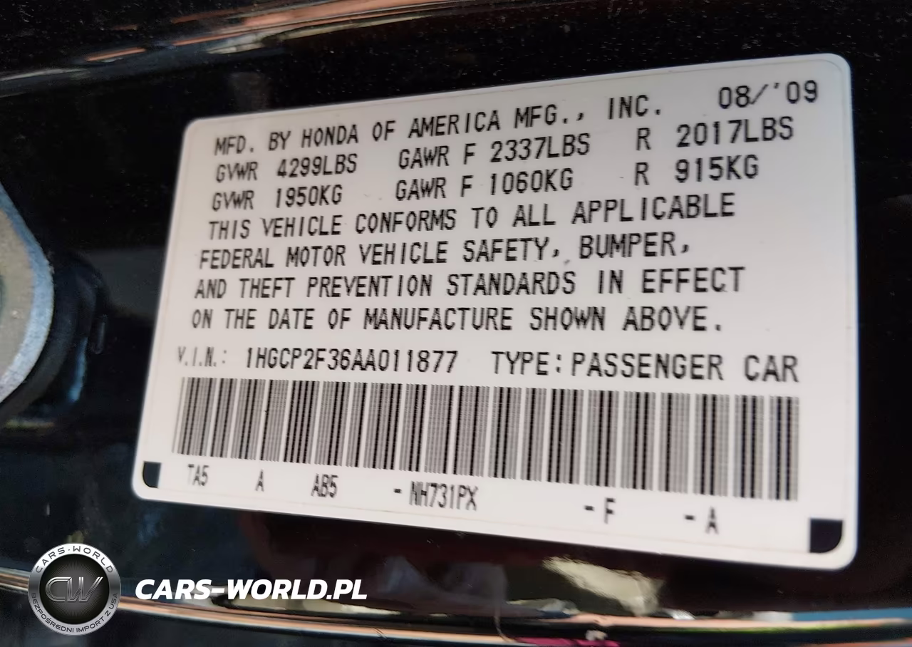 2010 Honda Accord 2.4 Lx VIN:1HGCP2F36AA011877 - 9
