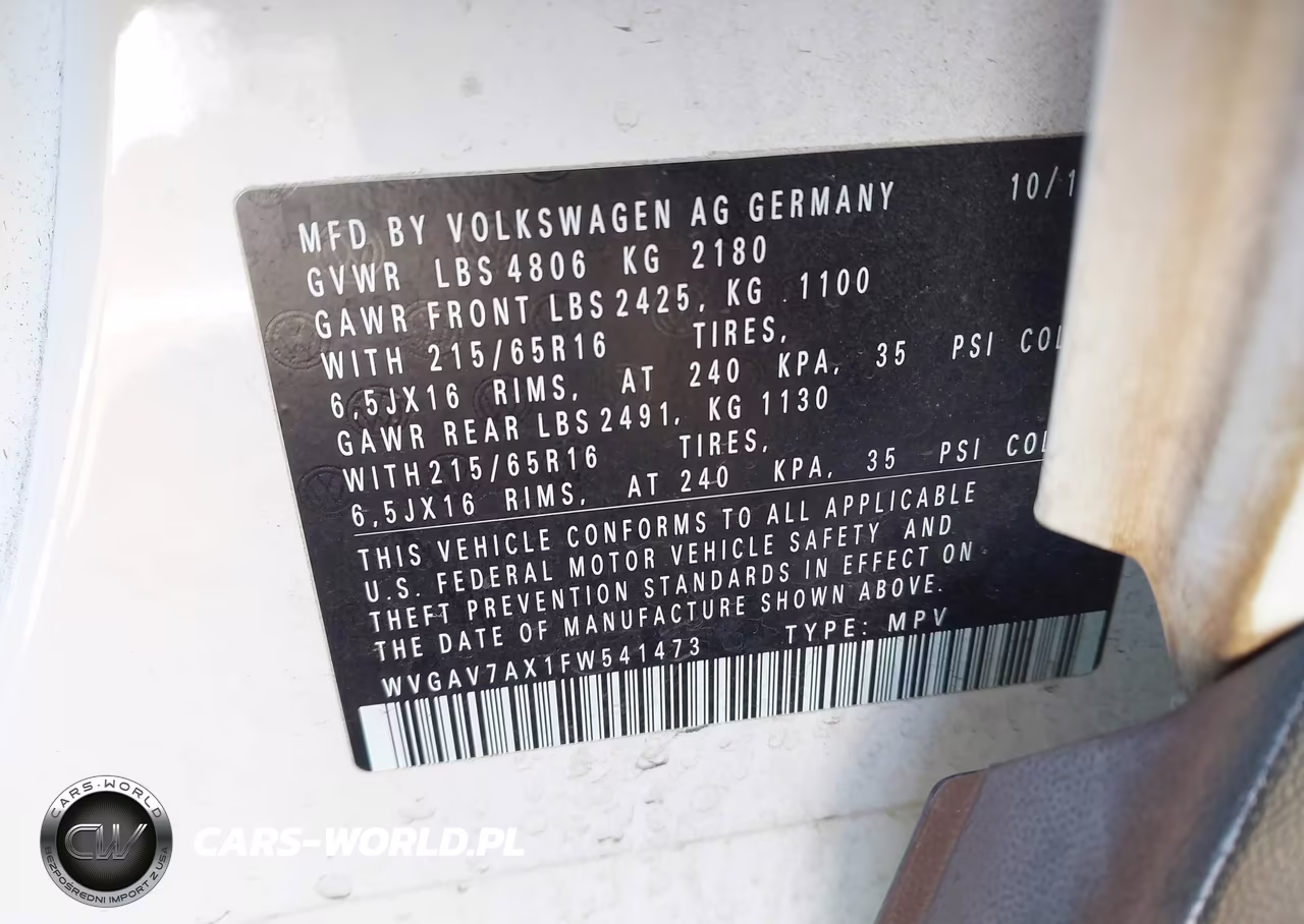 2015 Volkswagen Tiguan S VIN:WVGAV7AX1FW541473 - 9