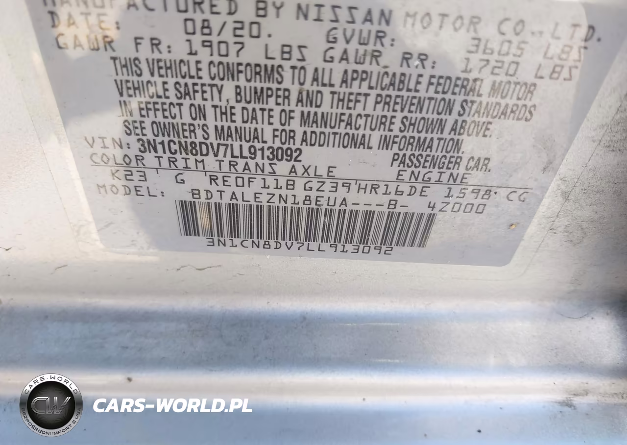 2020 Nissan Versa S Xtronic Cvt VIN:3N1CN8DV7LL913092 - 9