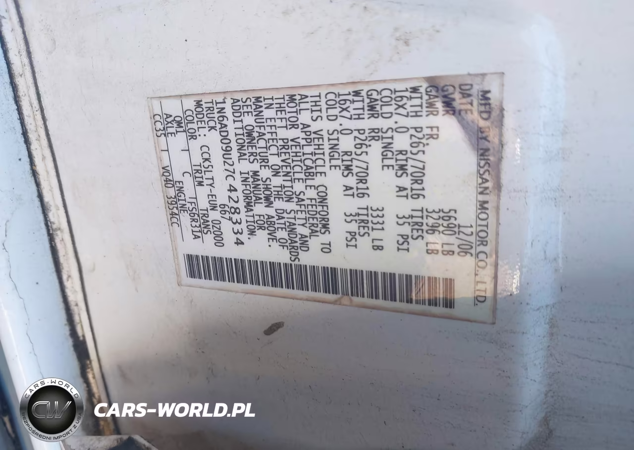 2007 Nissan Frontier Se VIN:1N6AD09U27C428334 - 9