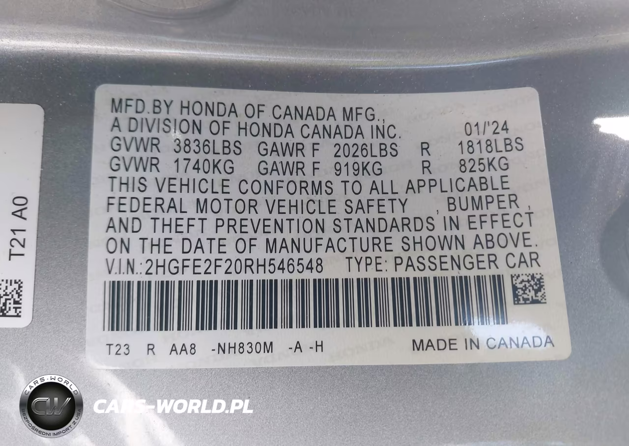 2024 Honda Civic Lx VIN:2HGFE2F20RH546548 - 9