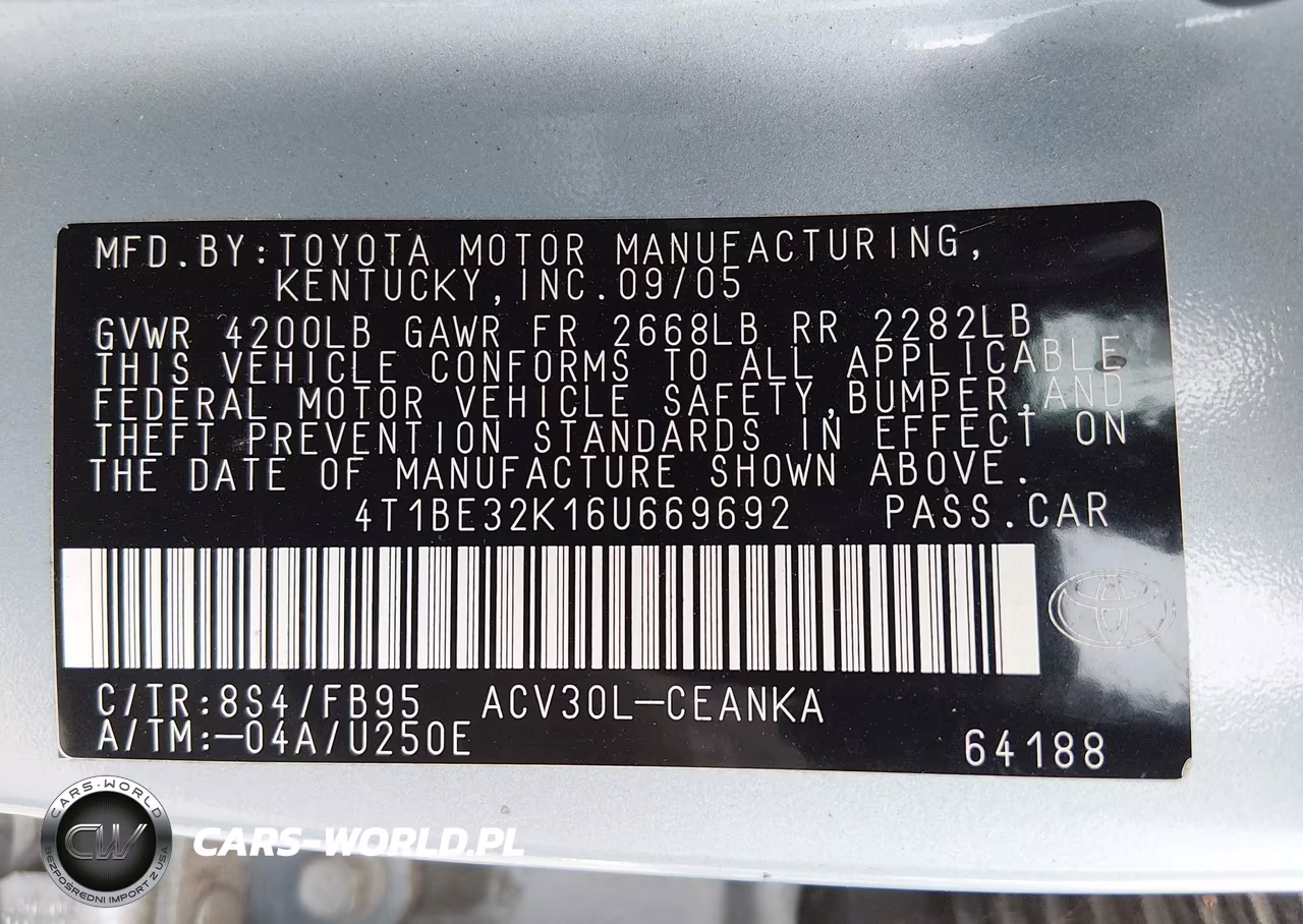 2006 Toyota Camry Le VIN:4T1BE32K16U669692 - 9