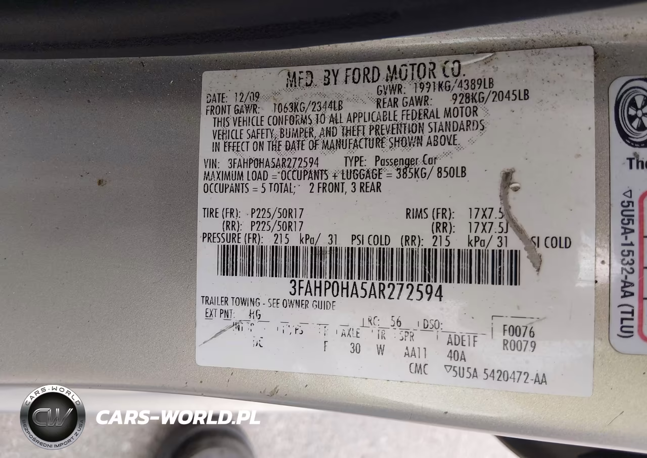 2010 Ford Fusion Se VIN:3FAHP0HA5AR272594 - 9