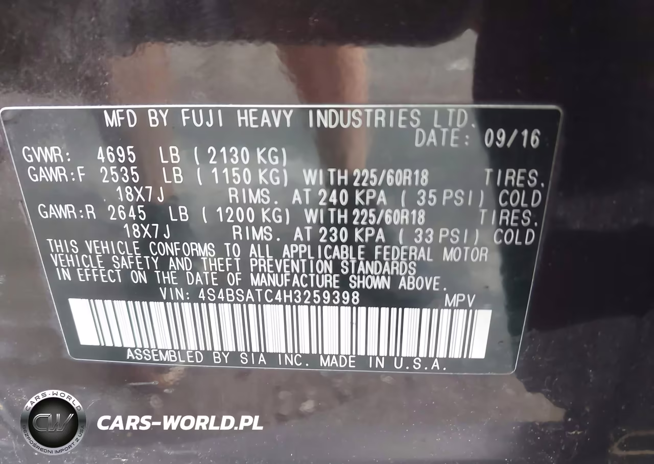 2017 Subaru Outback 2.5I Touring VIN:4S4BSATC4H3259398 - 9