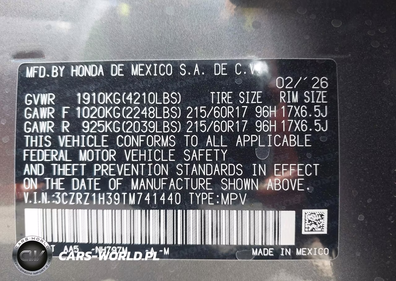 2026 Honda Hr-V 2Wd Lx VIN:3CZRZ1H39TM741440 - 9