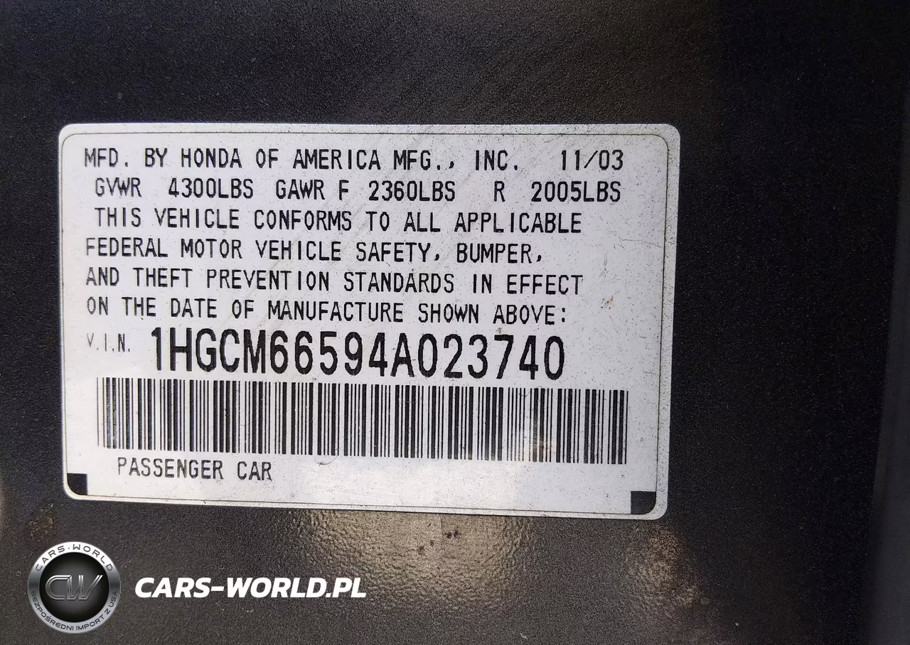 2004 Honda Accord 3.0 Ex VIN:1HGCM66594A023740 - 9