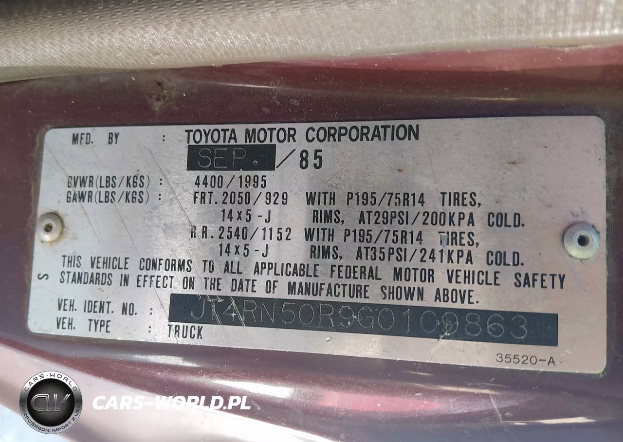 1986 Toyota Pickup 1-2 Ton Rn50 VIN:JT4RN50R9G0109863 - 9