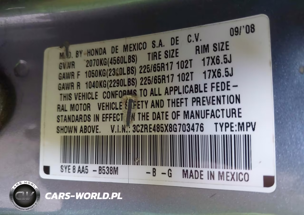 2008 Honda Cr-V Ex VIN:3CZRE485X8G703476 - 9