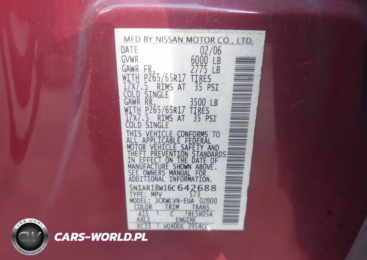 2006 Nissan Pathfinder Le VIN:5N1AR18W16C642688 - 9