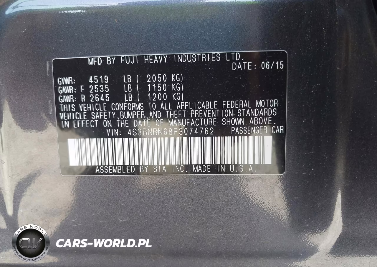 2015 Subaru Legacy 2.5I Limited VIN:4S3BNBN68F3074762 - 9