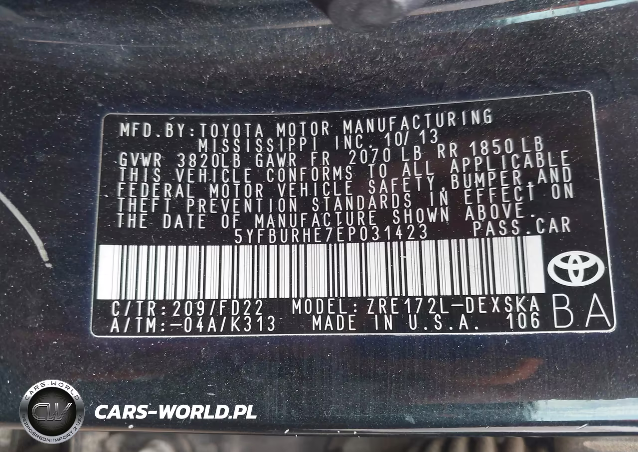 2014 Toyota Corolla S Plus VIN:5YFBURHE7EP031423 - 9