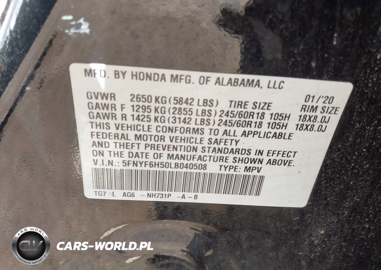 2020 Honda Pilot Awd Ex-L VIN:5FNYF6H50LB040508 - 9
