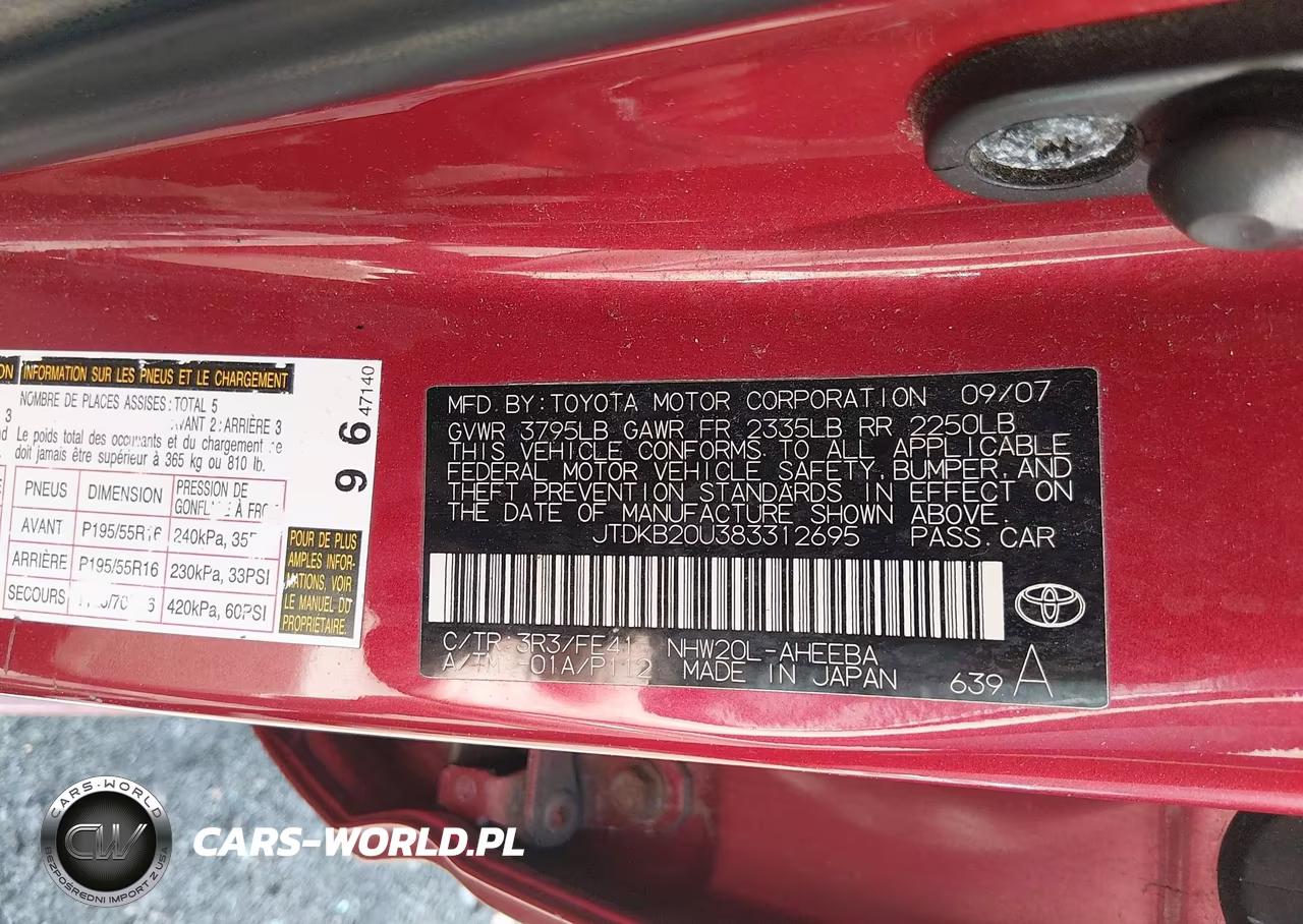 2008 Toyota Prius Touring VIN:JTDKB20U383312695 - 9
