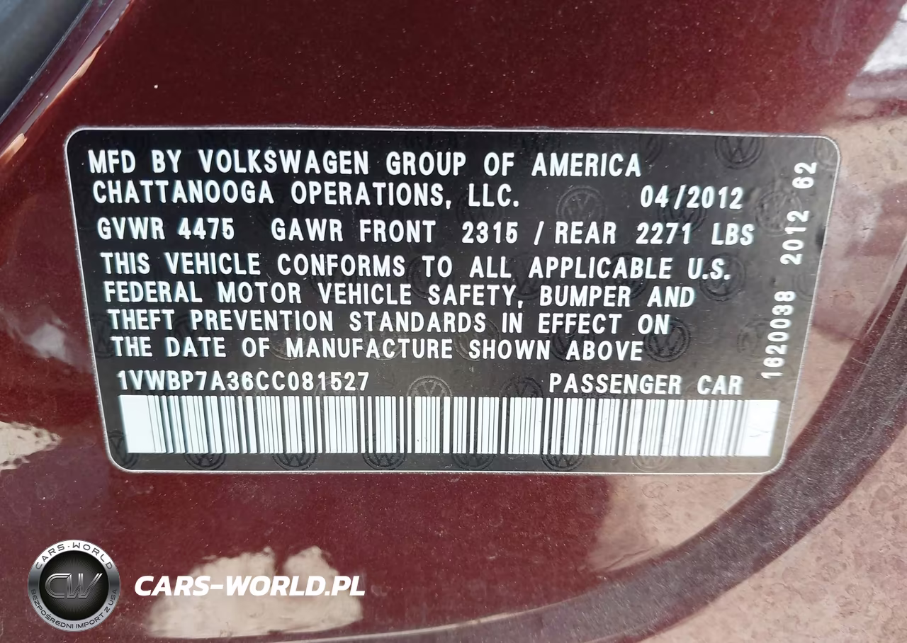 2012 Volkswagen Passat 2.5L Se VIN:1VWBP7A36CC081527 - 9