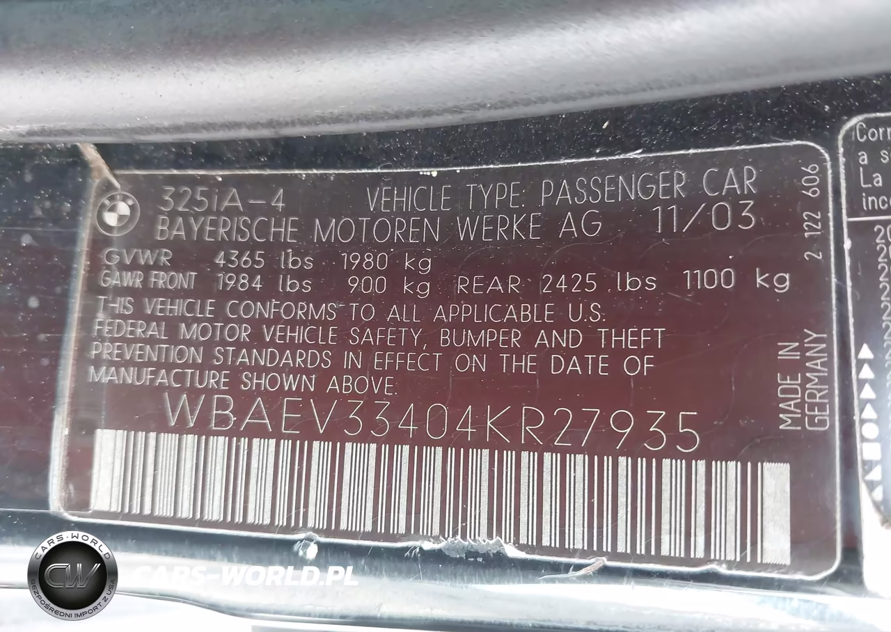 2004 BMW 325I VIN:WBAEV33404KR27935 - 9