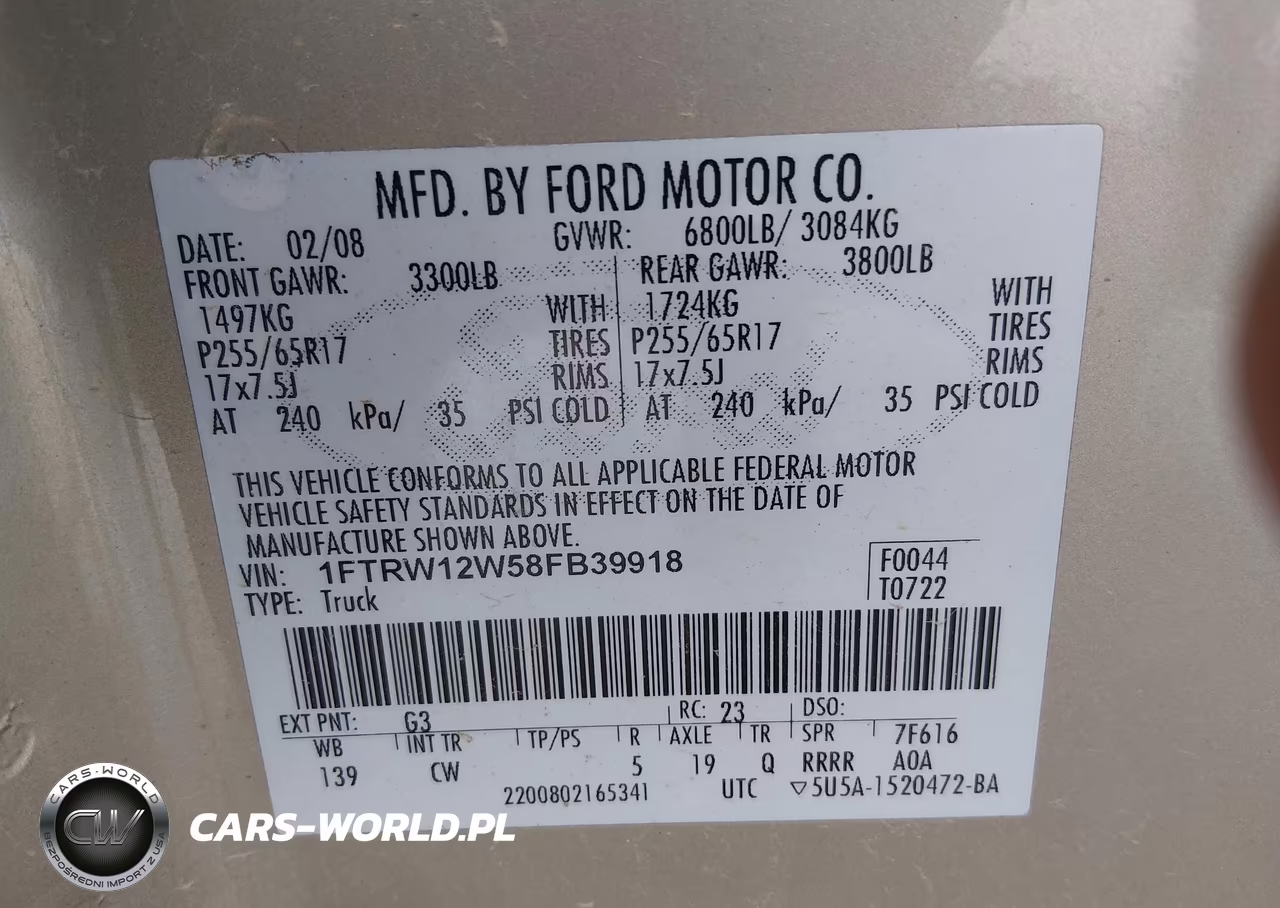 2008 Ford F-150 60Th Anniversary-Fx2-Xl-Xlt VIN:1FTRW12W58FB39918 - 9