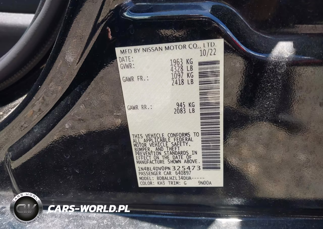 2023 Nissan Altima Sv Fwd VIN:1N4BL4DV0PN325473 - 9