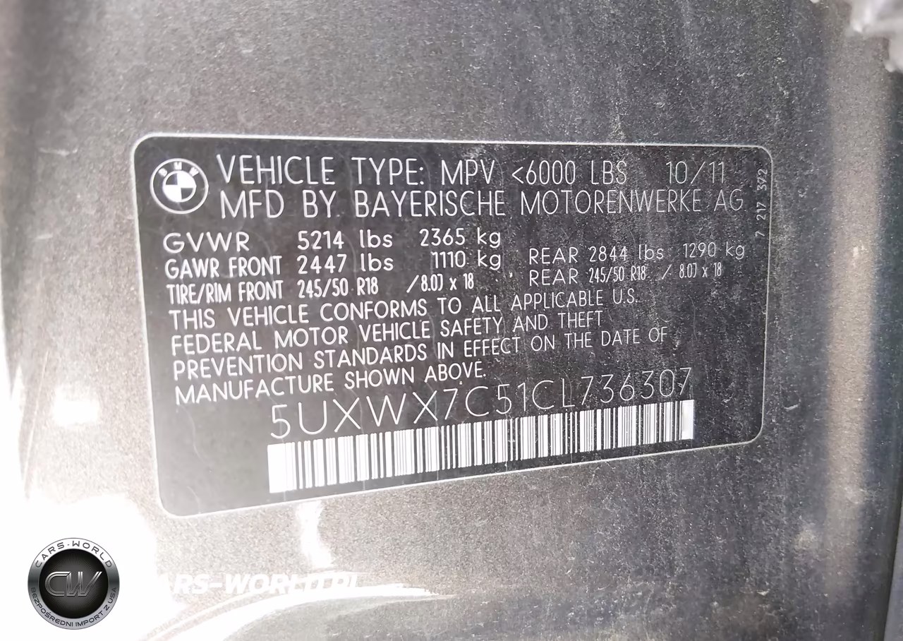 2012 BMW X3 xDrive35I VIN:5UXWX7C51CL736307 - 9