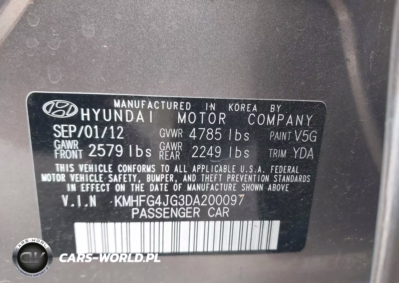 2013 Hyundai Azera VIN:KMHFG4JG3DA200097 - 9