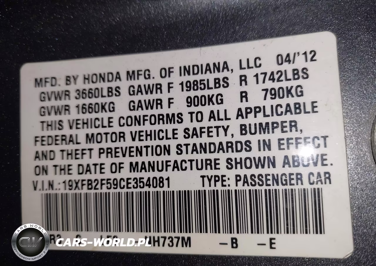 2012 Honda Civic Lx VIN:19XFB2F59CE354081 - 9