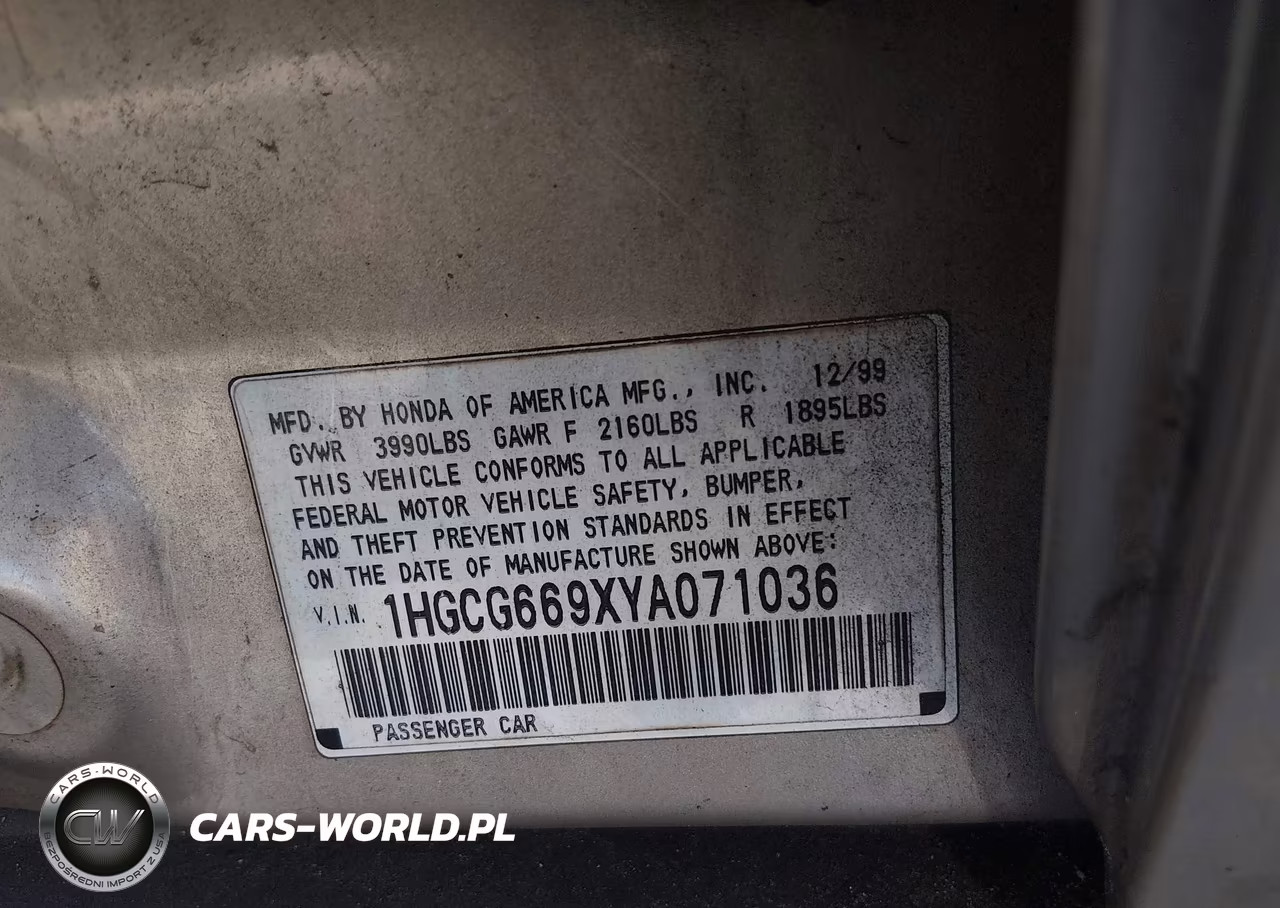 2000 Honda Accord 2.3 Se VIN:1HGCG669XYA071036 - 9