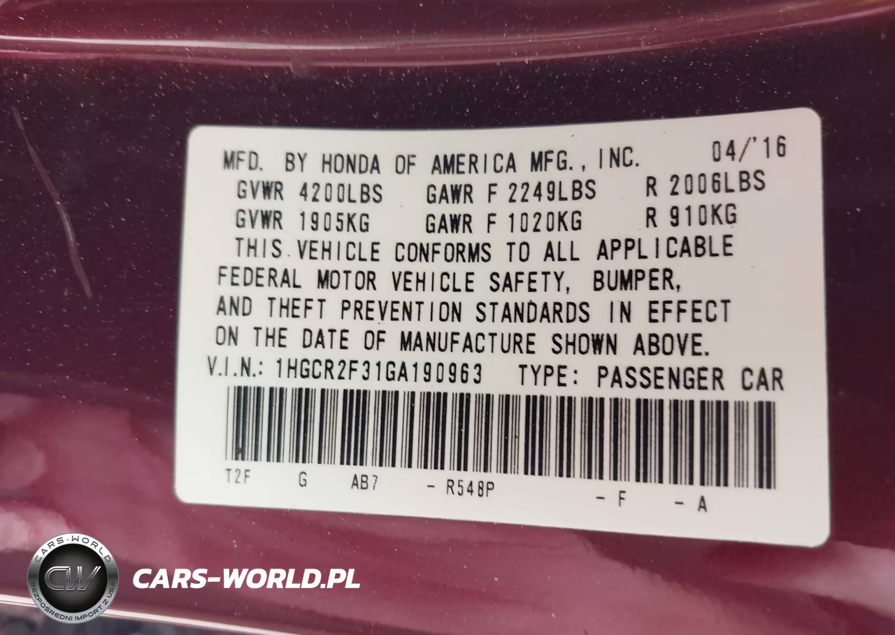2016 Honda Accord Lx VIN:1HGCR2F31GA190963 - 9