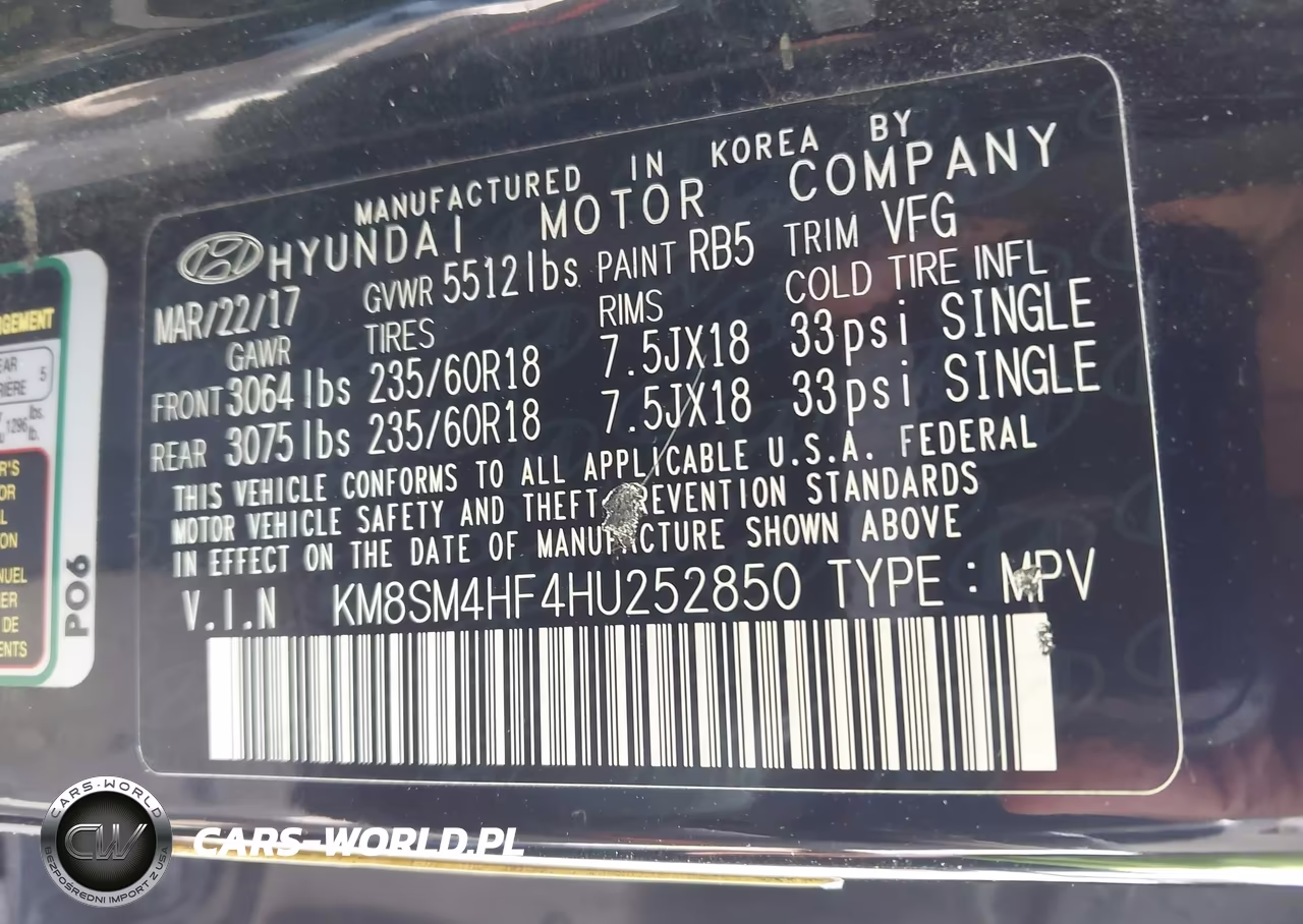2017 Hyundai Santa Fe Se VIN:KM8SM4HF4HU252850 - 9