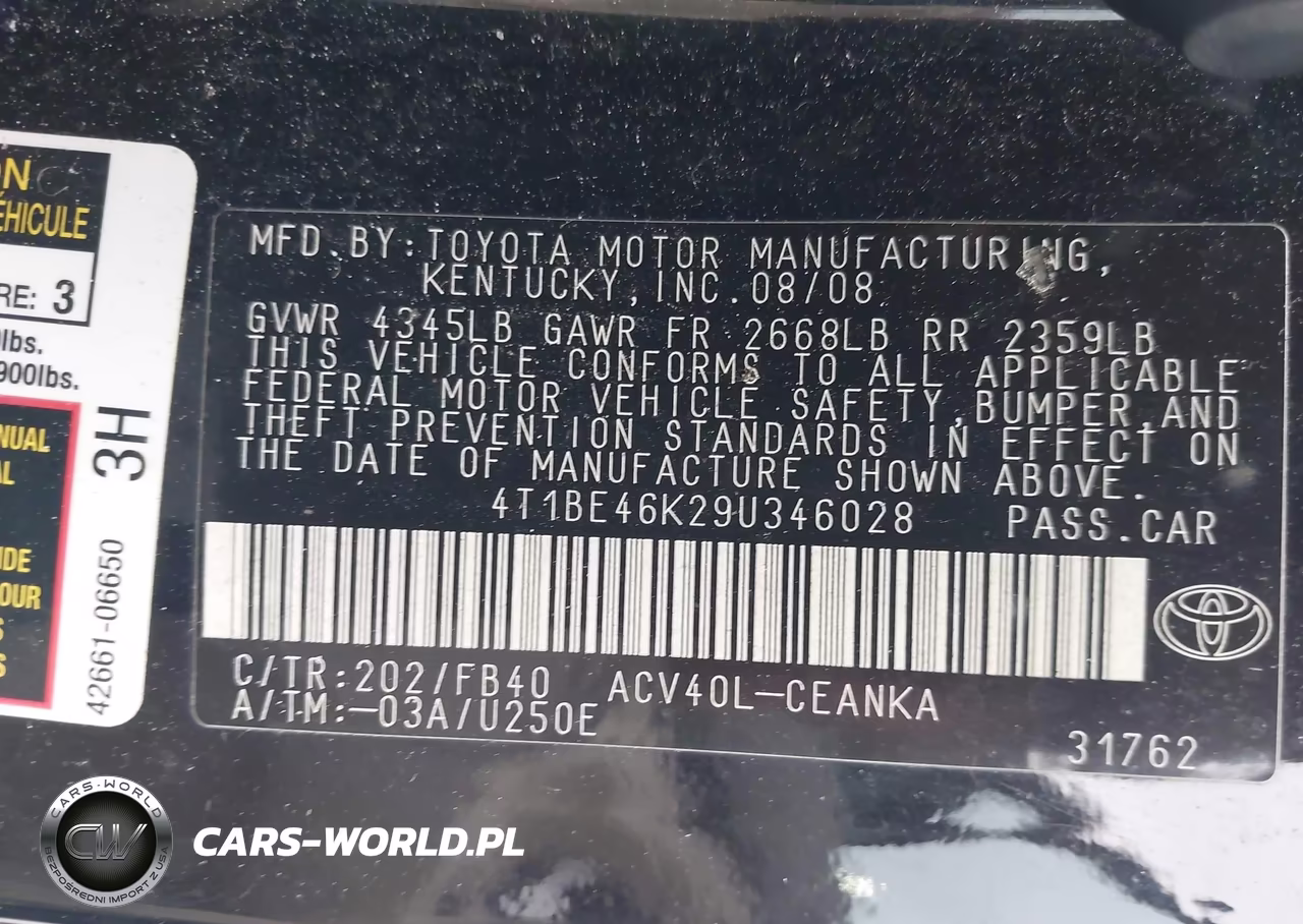 2009 Toyota Camry Le VIN:4T1BE46K29U346028 - 9