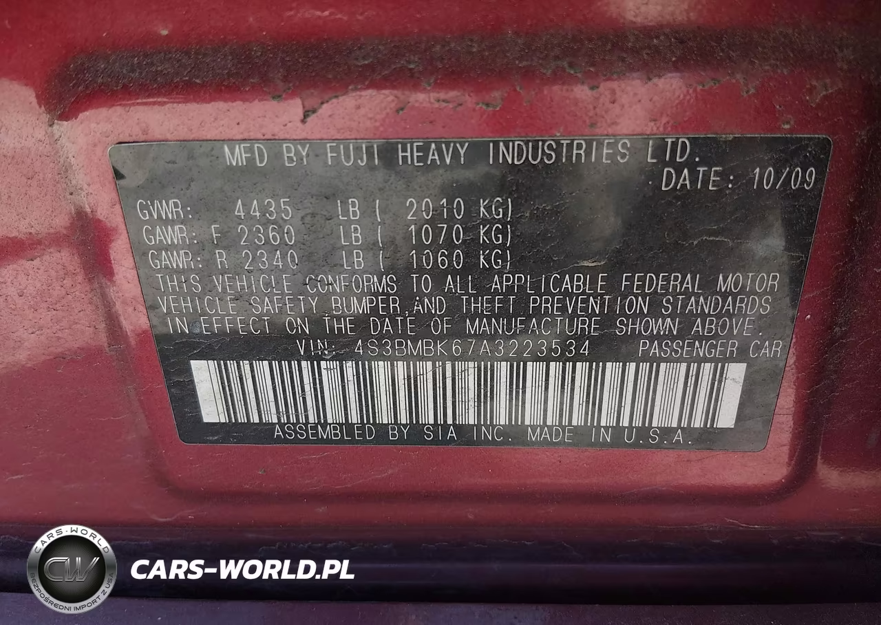 2010 Subaru Legacy 2.5I Limited VIN:4S3BMBK67A3223534 - 9