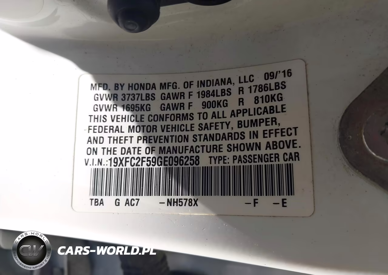 2016 Honda Civic Lx VIN:19XFC2F59GE096258 - 9