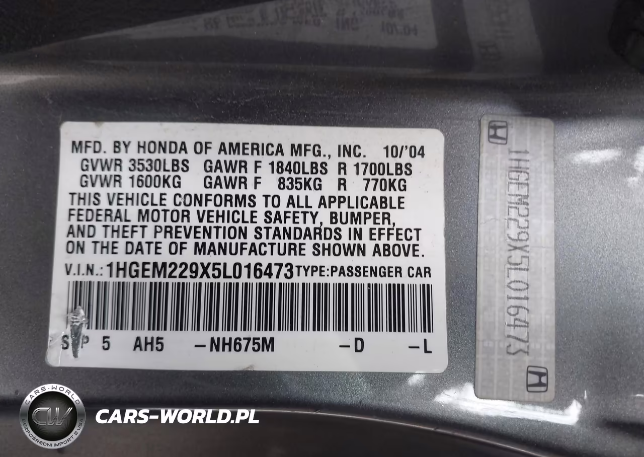 2005 Honda Civic Ex VIN:1HGEM229X5L016473 - 9