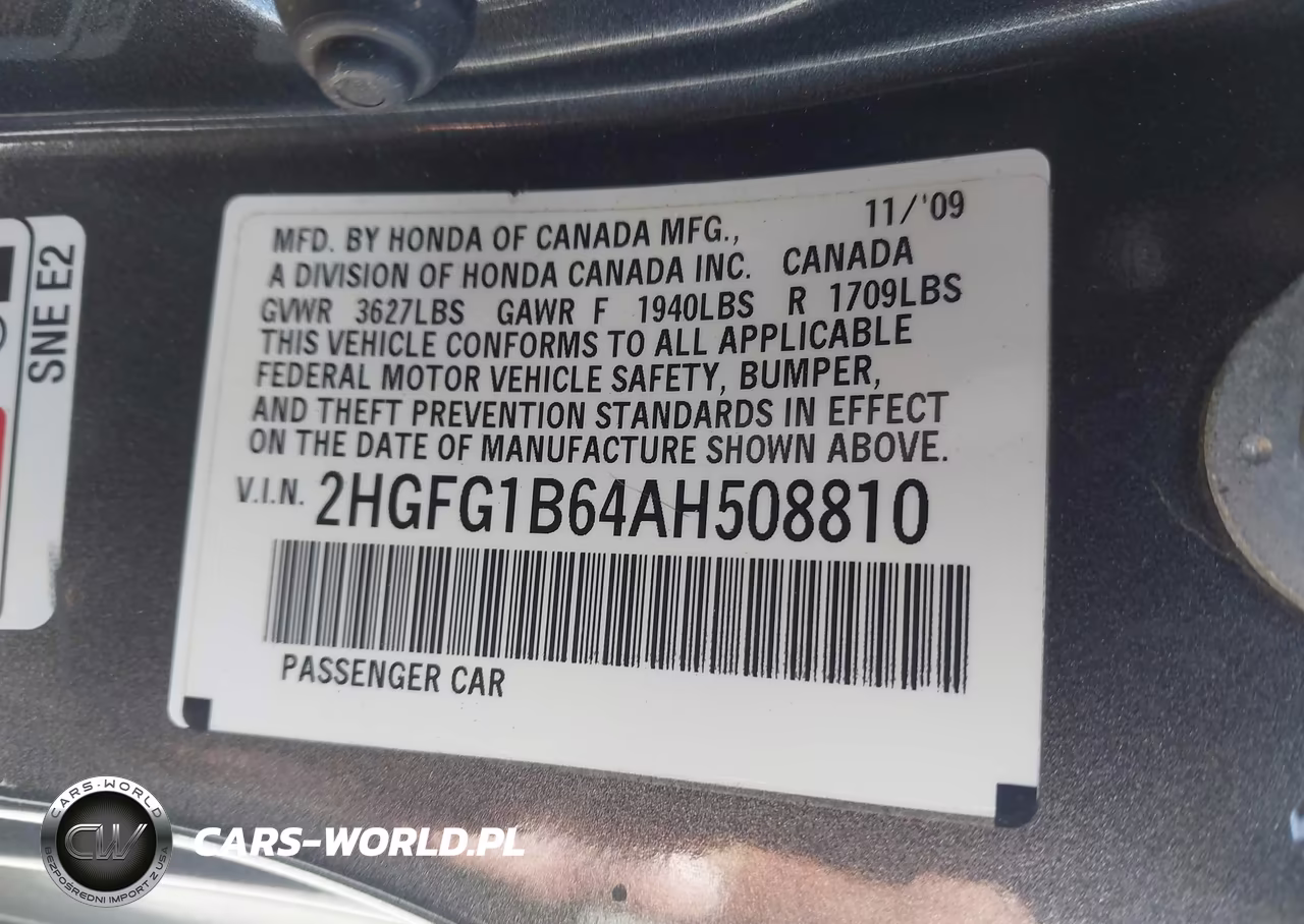 2010 Honda Civic Lx VIN:2HGFG1B64AH508810 - 9