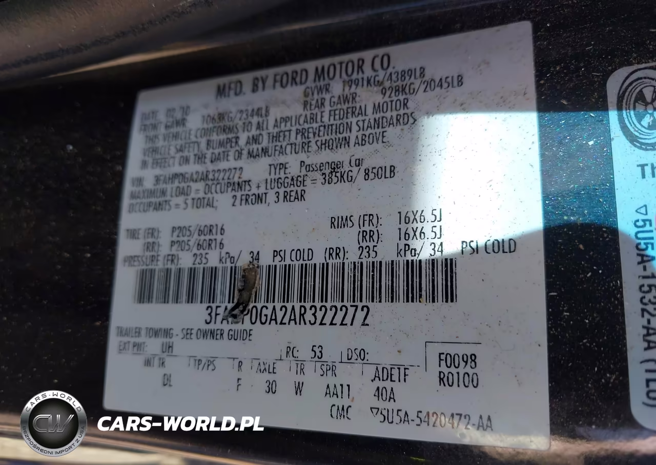 2010 Ford Fusion S VIN:3FAHP0GA2AR322272 - 9