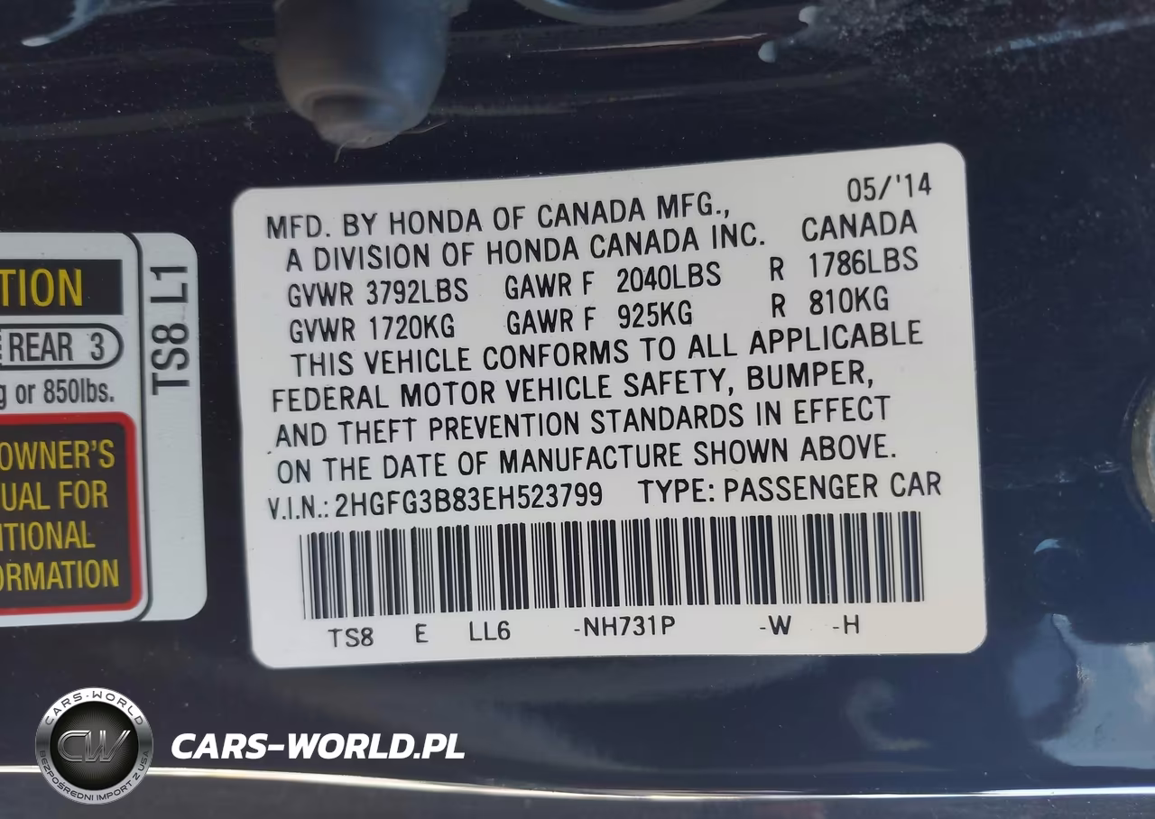 2014 Honda Civic Ex VIN:2HGFG3B83EH523799 - 9