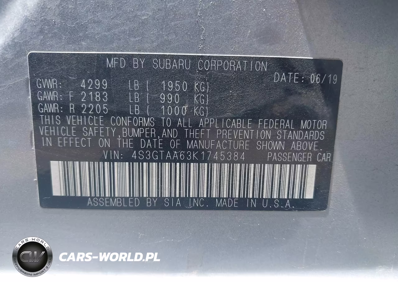 2019 Subaru Impreza 2.0I VIN:4S3GTAA63K1745384 - 9
