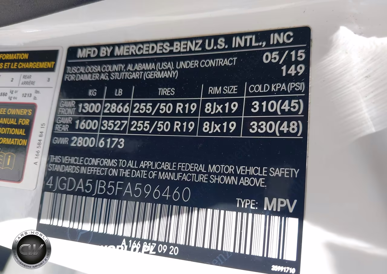 2015 Mercedes-Benz Ml 350 VIN:4JGDA5JB5FA596460 - 9