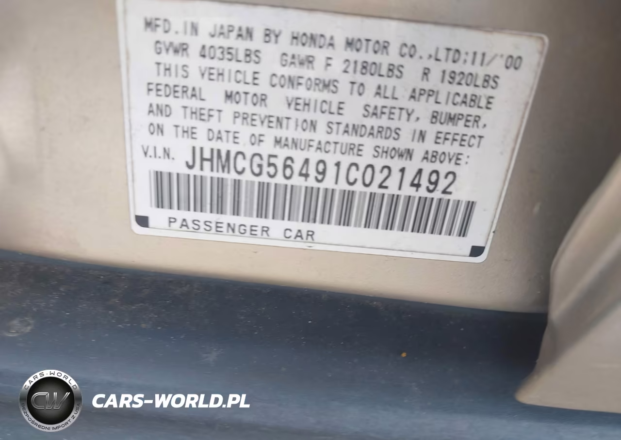2001 Honda Accord 2.3 Lx VIN:JHMCG56491C021492 - 9