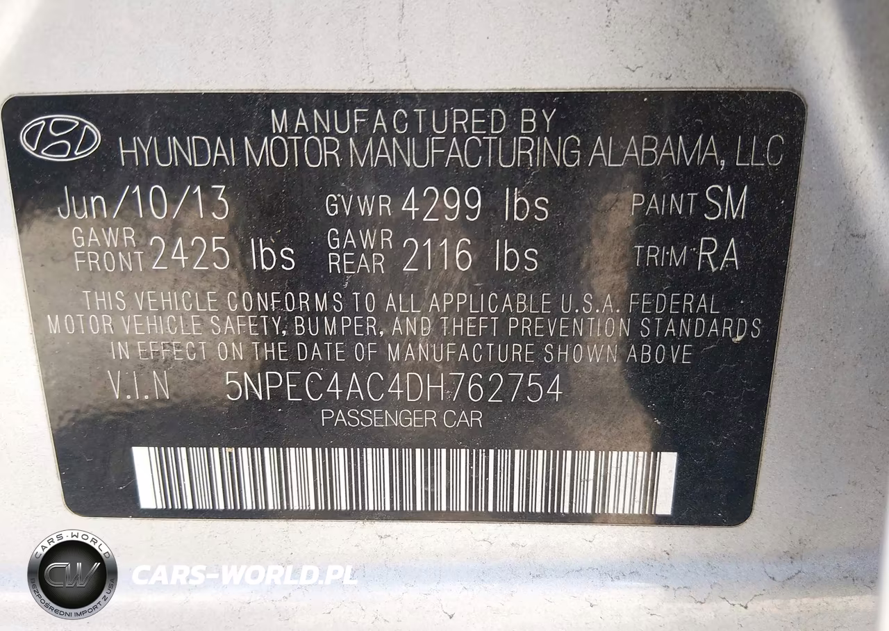 2013 Hyundai Sonata Se VIN:5NPEC4AC4DH762754 - 9