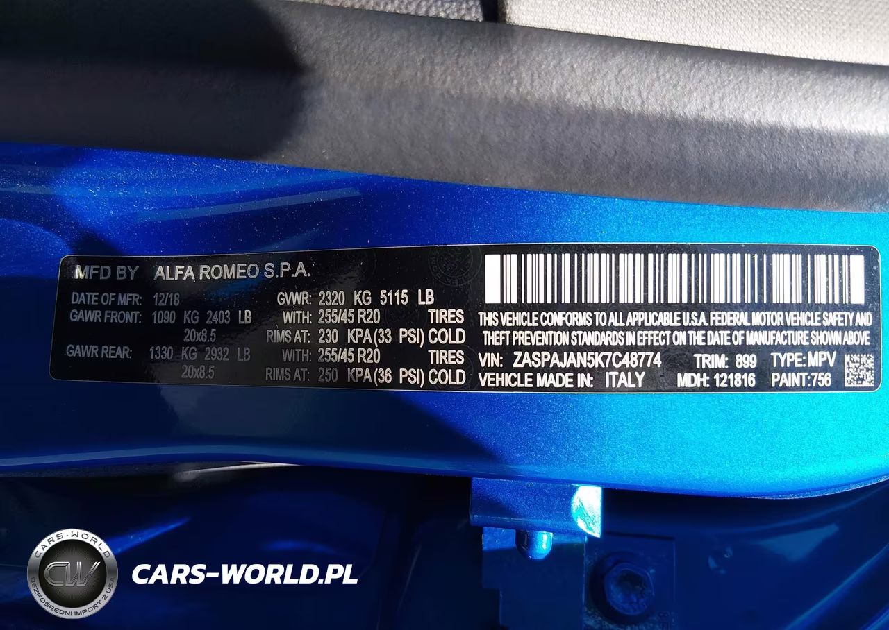 2019 Alfa Romeo Stelvio Rwd VIN:ZASPAJAN5K7C48774 - 9