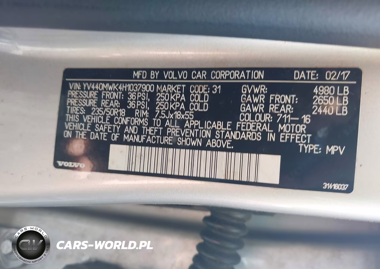 2017 Volvo V60 Cross Country T5 VIN:YV440MWK4H1037900 - 9