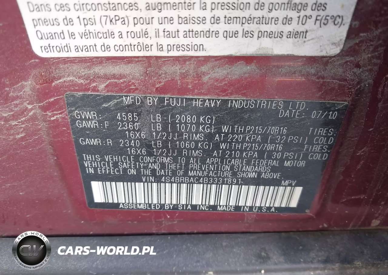 2011 Subaru Outback 2.5I VIN:4S4BRBAC4B3331891 - 9
