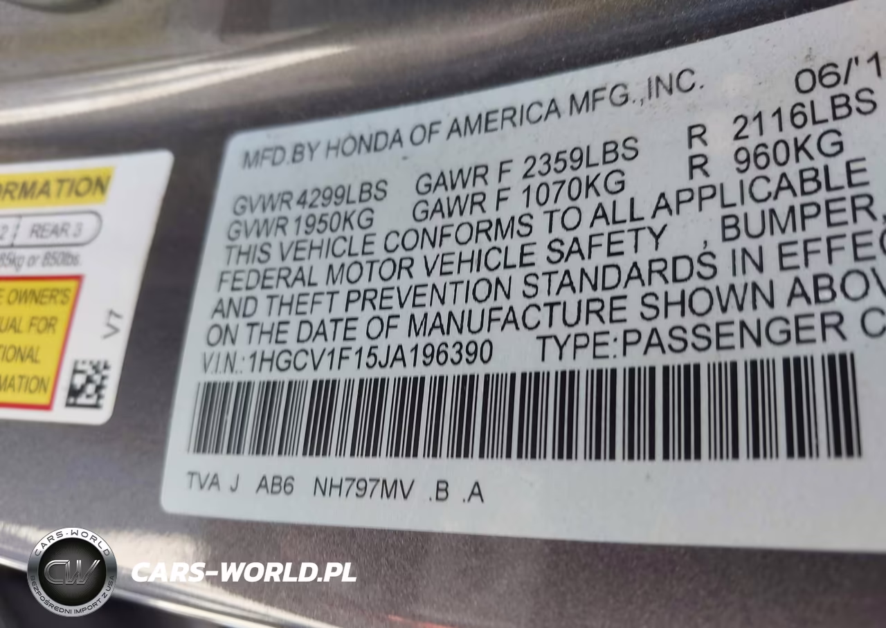 2018 Honda Accord Lx VIN:1HGCV1F15JA196390 - 9