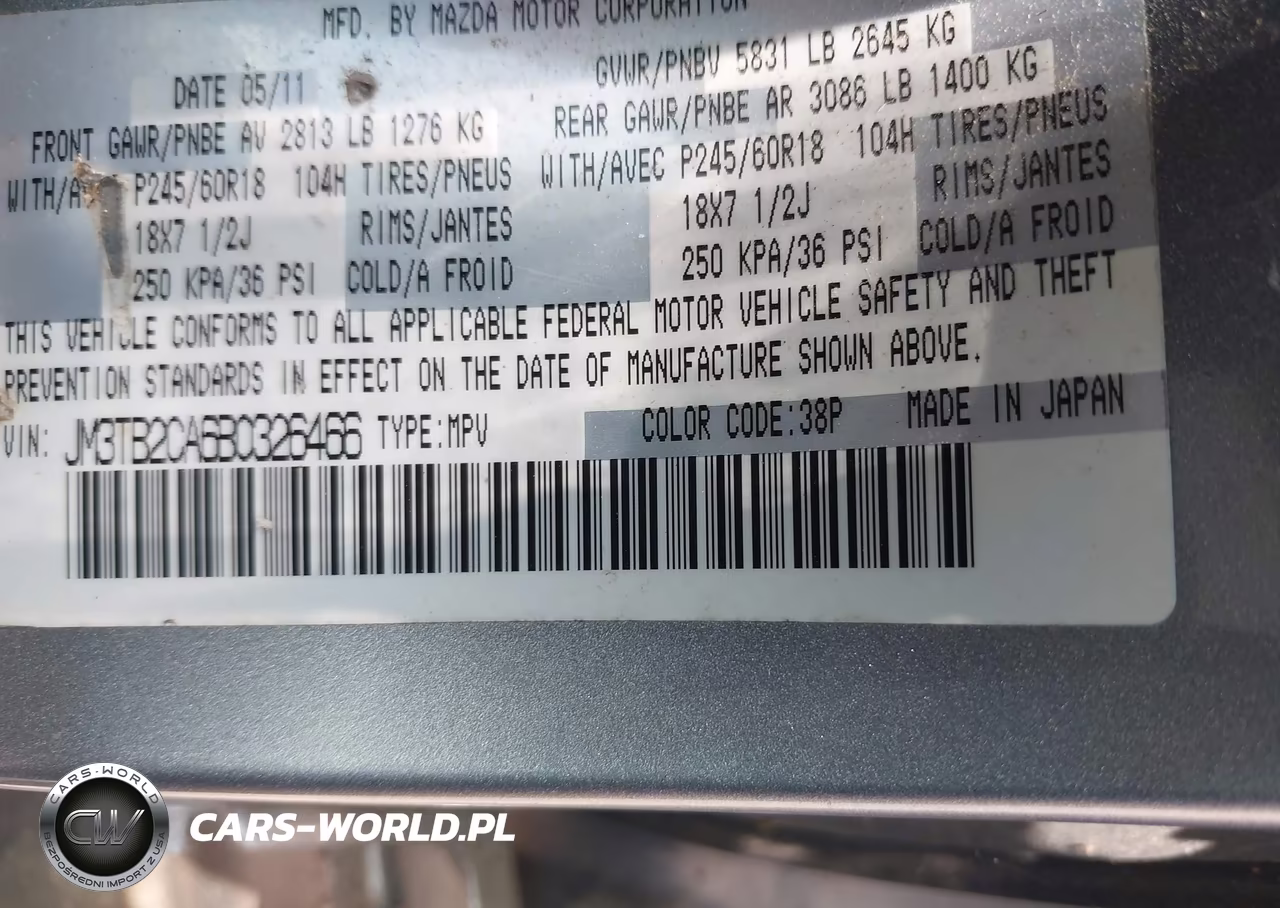 2011 Mazda Cx-9 Touring VIN:JM3TB2CA6B0326466 - 9